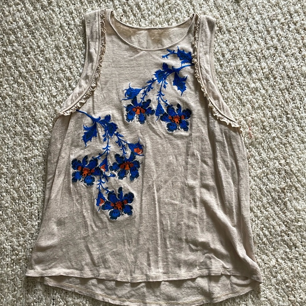Sundance 100% linen tank with embroidery